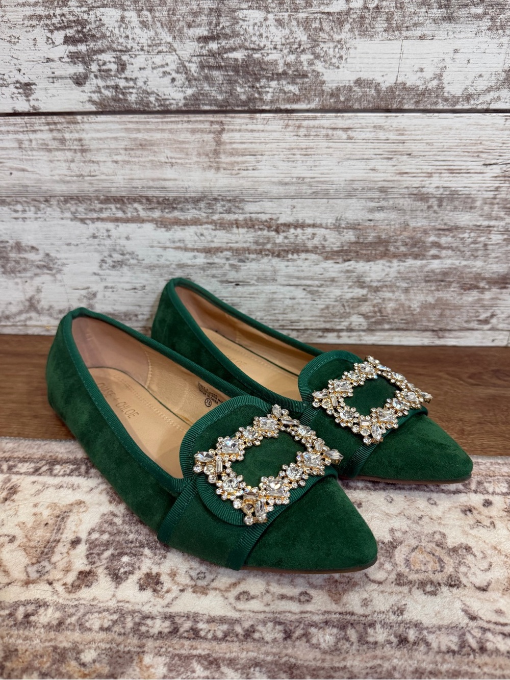 Chase + Chloe Green Embellished Flats - 7.5
